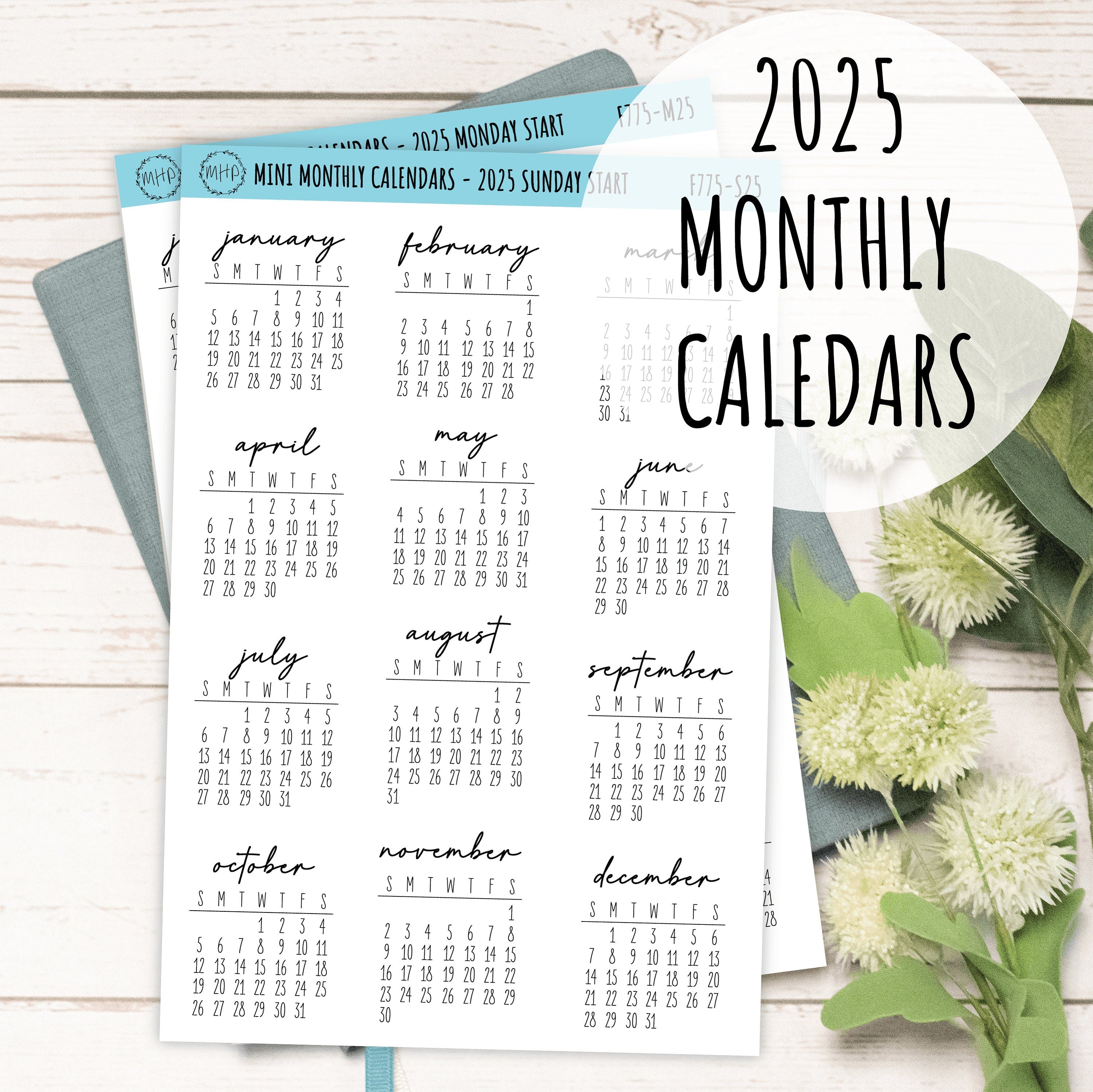 2024 Dated Mini Monthly Calendar Bullet Journal Stickers