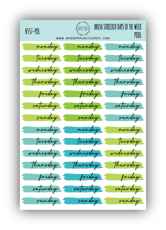 Days of the Week Over Brush Stroke. Planner Stickers || H557