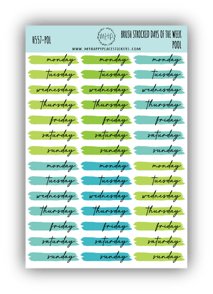 Days of the Week Over Brush Stroke. Planner Stickers || H557