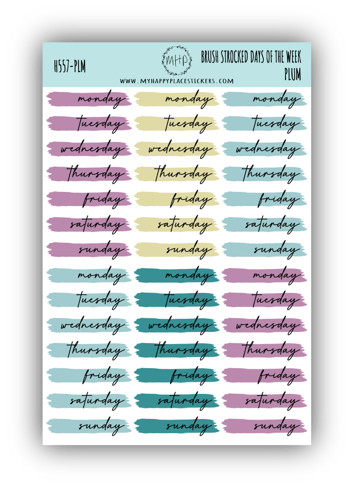 Days of the Week Over Brush Stroke. Planner Stickers || H557