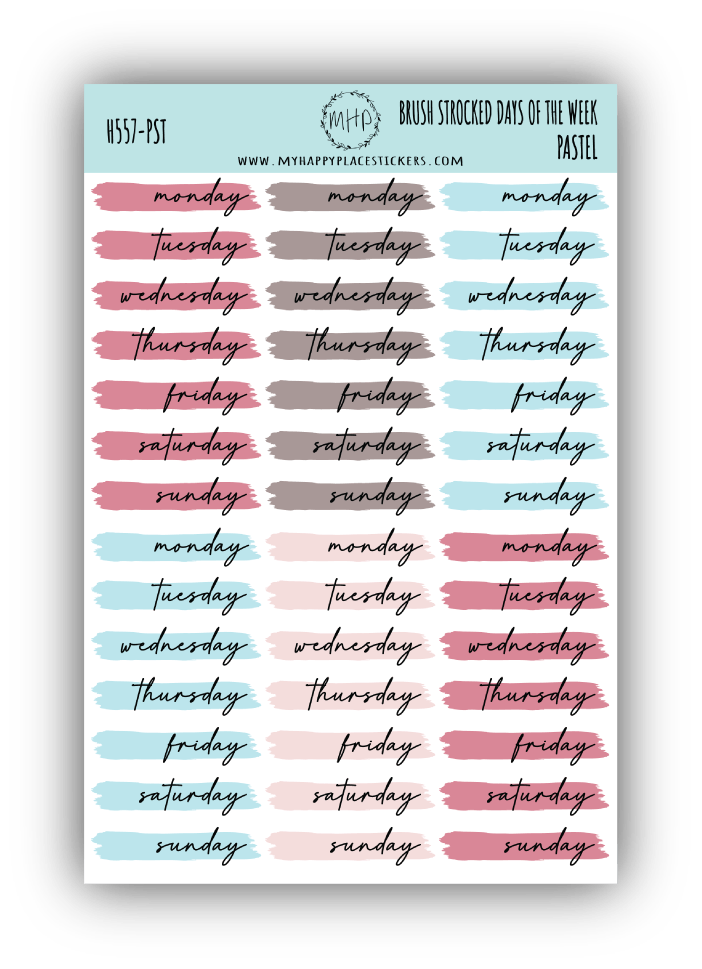 Days of the Week Over Brush Stroke. Planner Stickers || H557