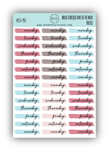 Days of the Week Over Brush Stroke. Planner Stickers || H557