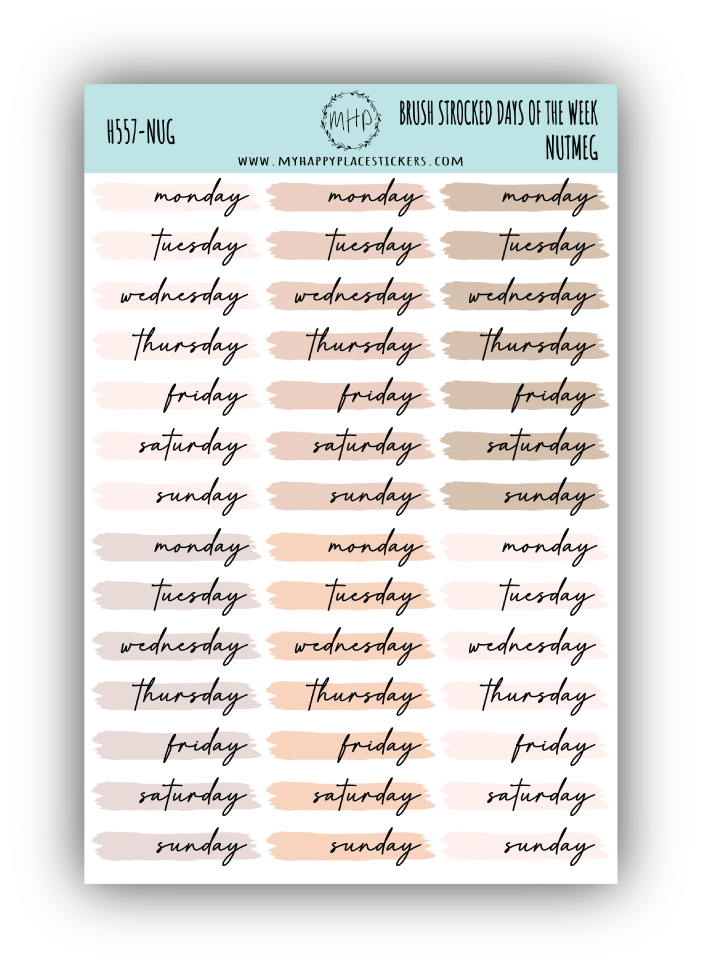 Days of the Week Over Brush Stroke. Planner Stickers || H557