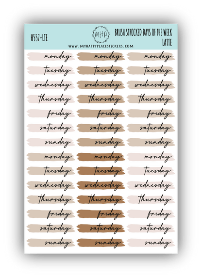 Days of the Week Over Brush Stroke. Planner Stickers || H557