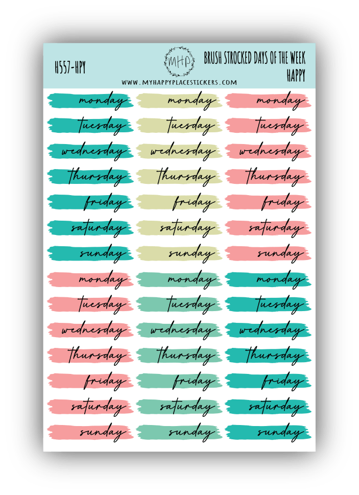 Days of the Week Over Brush Stroke. Planner Stickers || H557