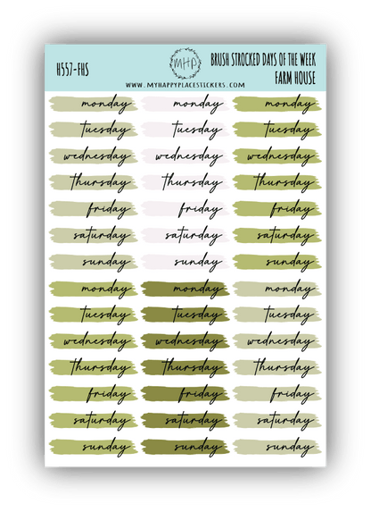 Days of the Week Over Brush Stroke. Planner Stickers || H557