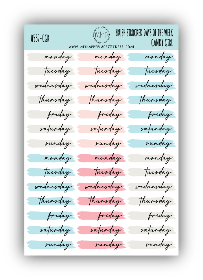 Days of the Week Over Brush Stroke. Planner Stickers || H557