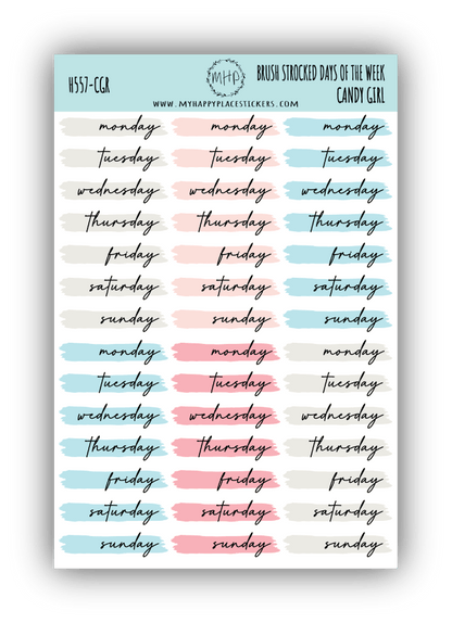 Days of the Week Over Brush Stroke. Planner Stickers || H557