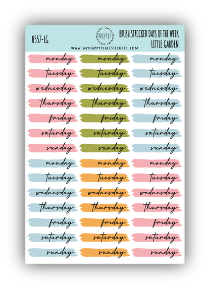 Days of the Week Over Brush Stroke. Planner Stickers || H557