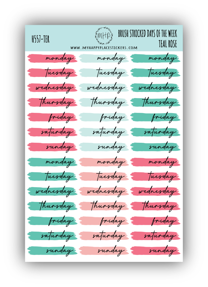 Days of the Week Over Brush Stroke. Planner Stickers || H557