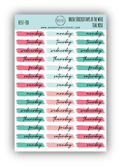 Days of the Week Over Brush Stroke. Planner Stickers || H557