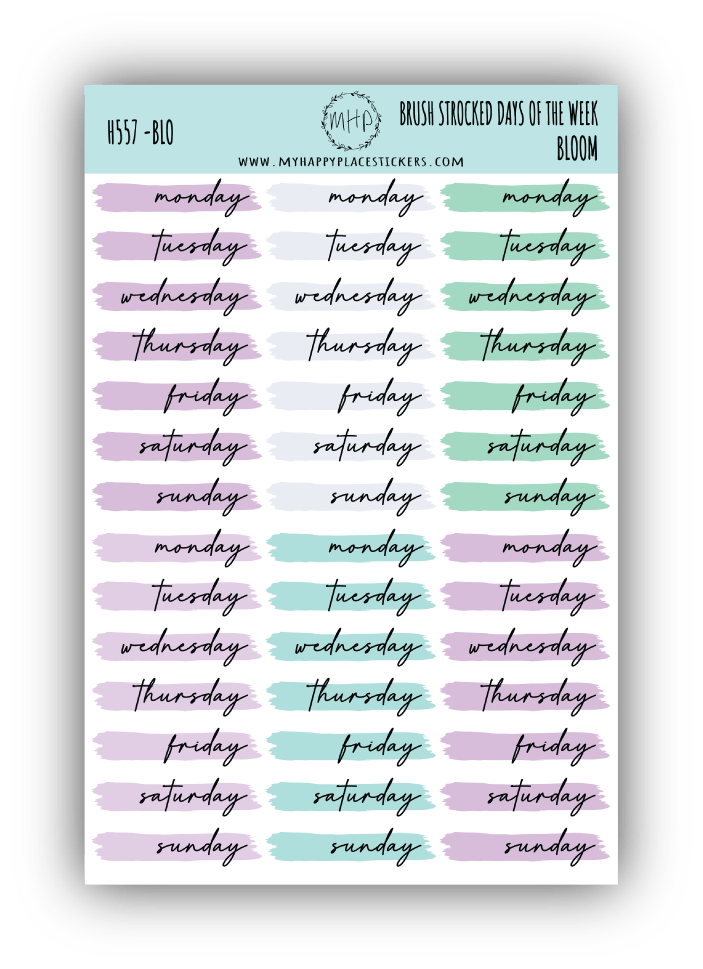 Days of the Week Over Brush Stroke. Planner Stickers || H557