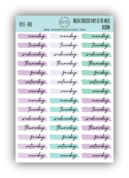 Days of the Week Over Brush Stroke. Planner Stickers || H557