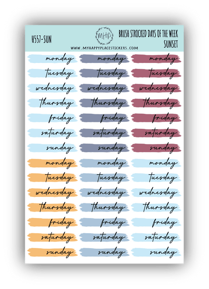 Days of the Week Over Brush Stroke. Planner Stickers || H557