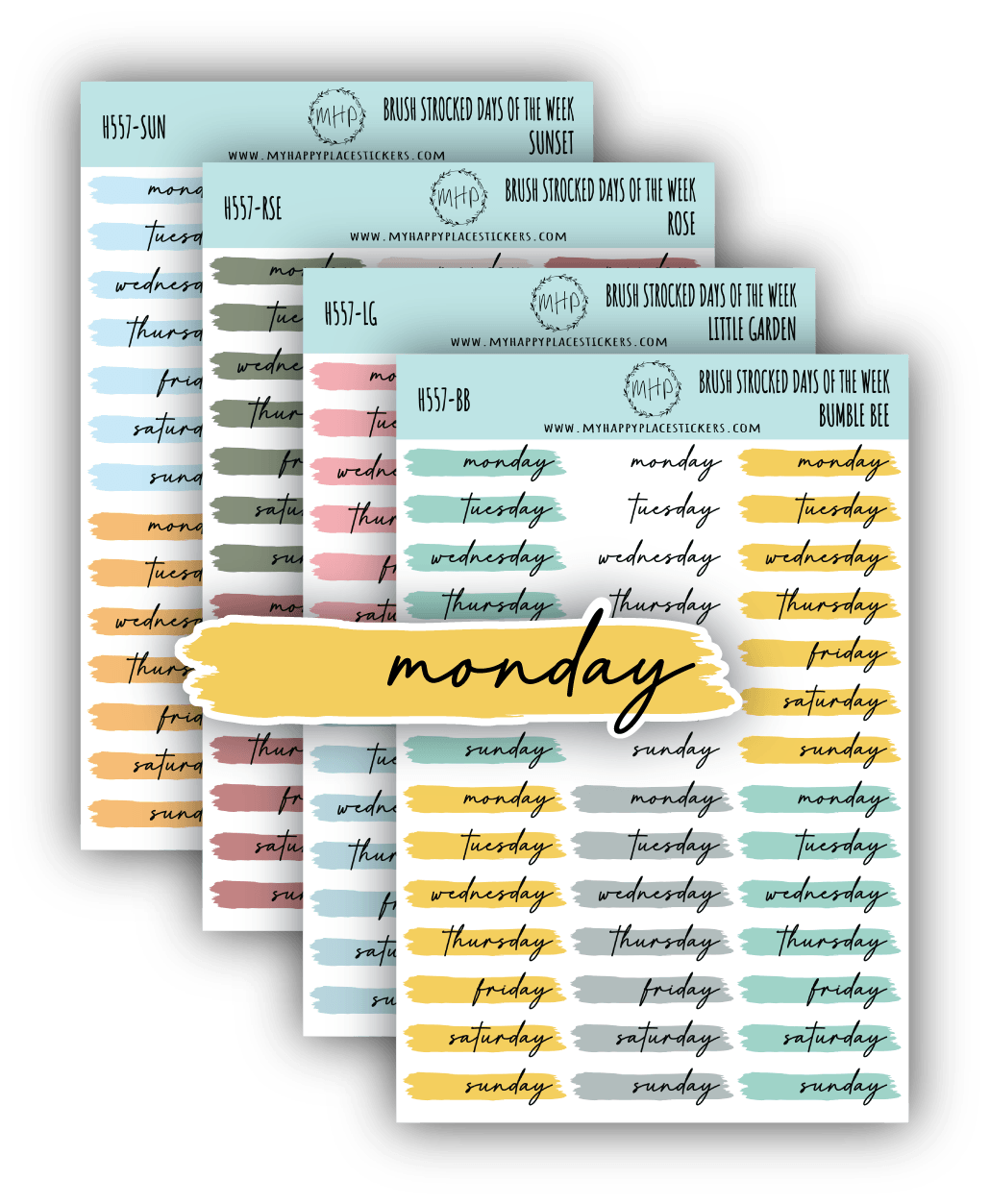 Days of the Week Over Brush Stroke. Planner Stickers || H557