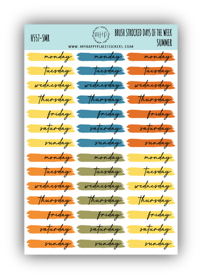 Days of the Week Over Brush Stroke. Planner Stickers || H557