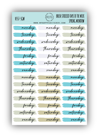 Days of the Week Over Brush Stroke. Planner Stickers || H557