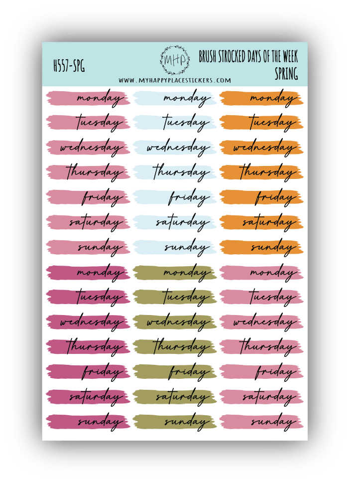 Days of the Week Over Brush Stroke. Planner Stickers || H557