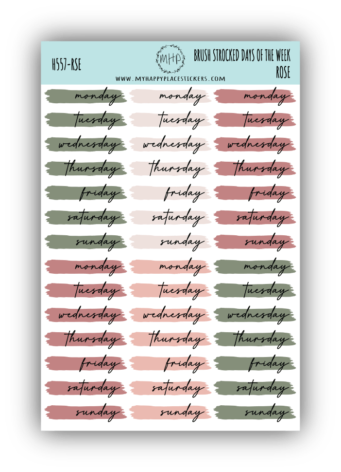 Days of the Week Over Brush Stroke. Planner Stickers || H557