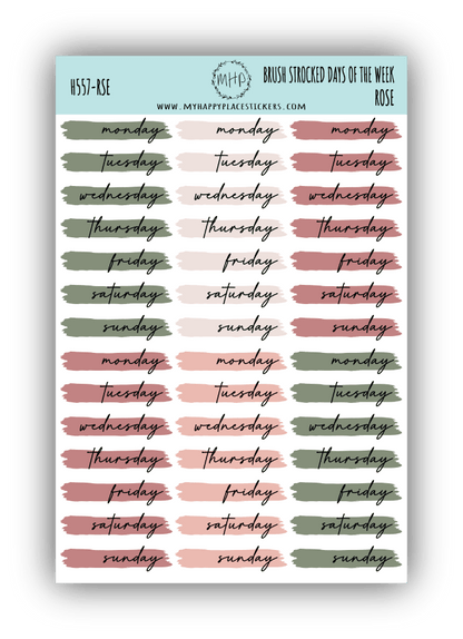 Days of the Week Over Brush Stroke. Planner Stickers || H557