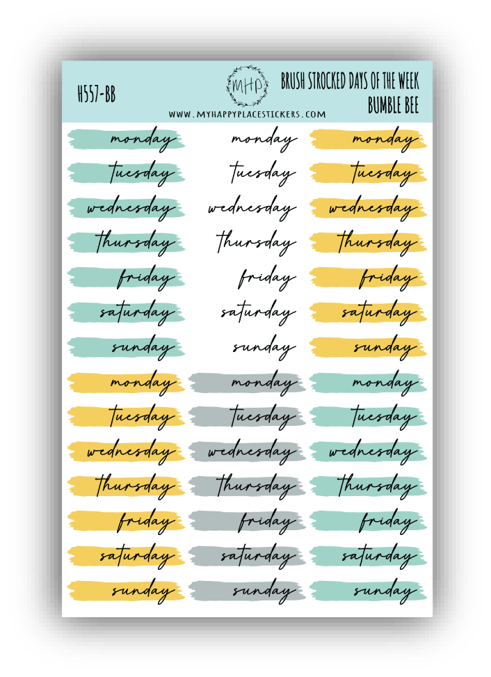 Days of the Week Over Brush Stroke. Planner Stickers || H557