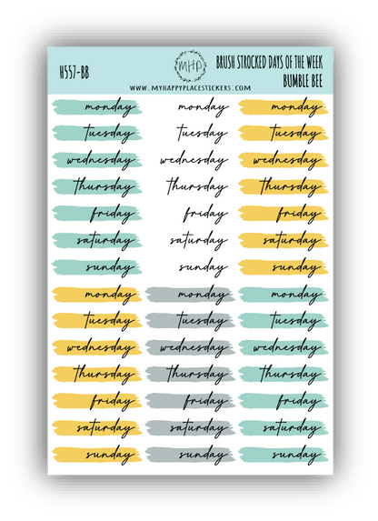 Days of the Week Over Brush Stroke. Planner Stickers || H557