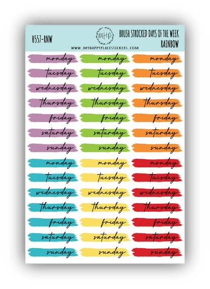 Days of the Week Over Brush Stroke. Planner Stickers || H557