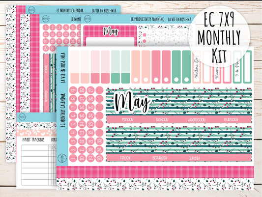 Erin Condren 7x9 Monthly Kit. MAY "La Vie En Rose" Planner Stickers || LVER-M