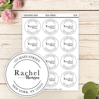 Round Return Address Labels. Personalized Labels. 2" and 1.5" Available. Transparent Address Labels || RD100 - RD200