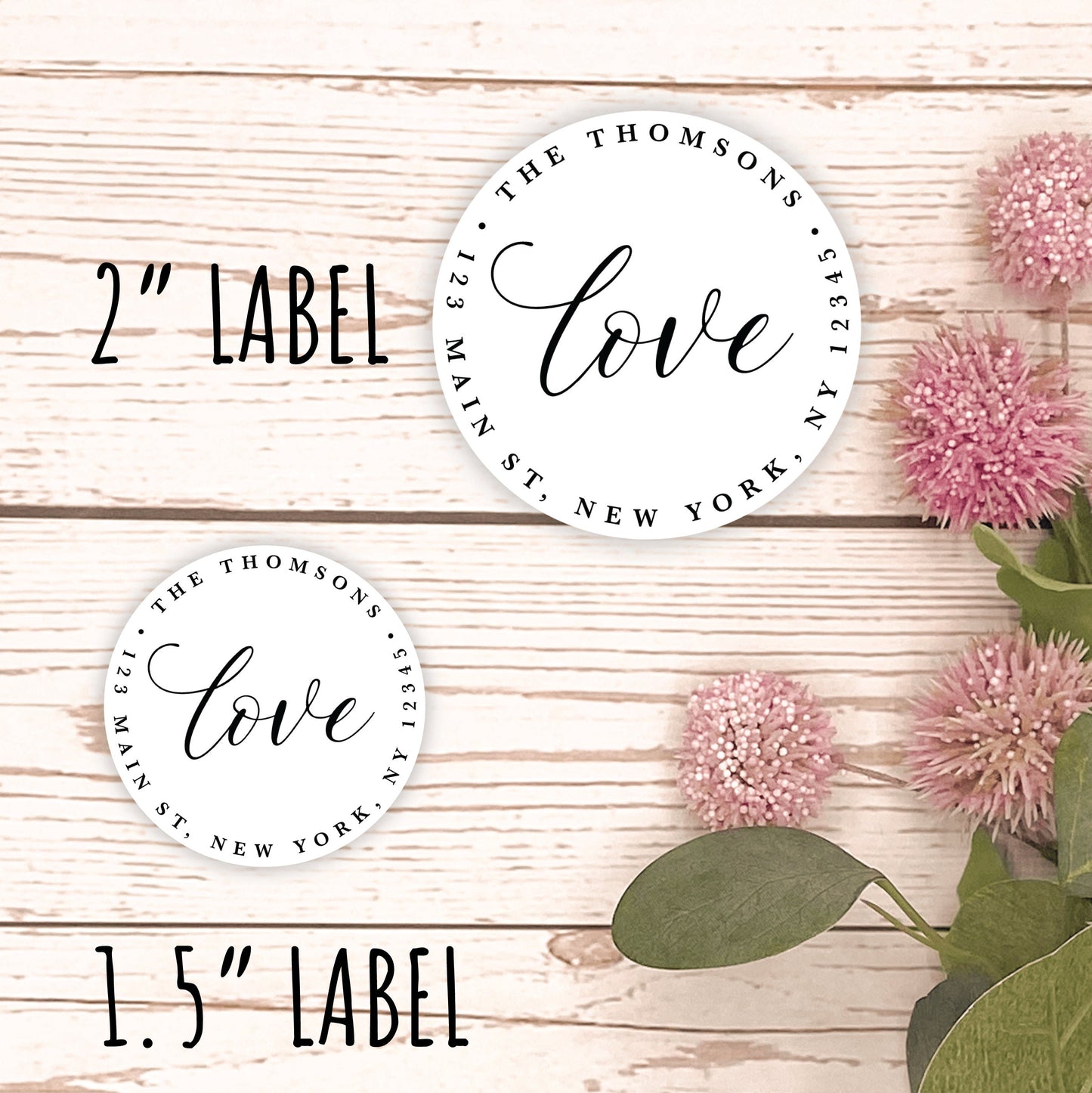 Round Return Address Labels. LOVE. Personalized Labels. 2" and 1.5" Available. Transparent Address Labels || RD105 - RD205