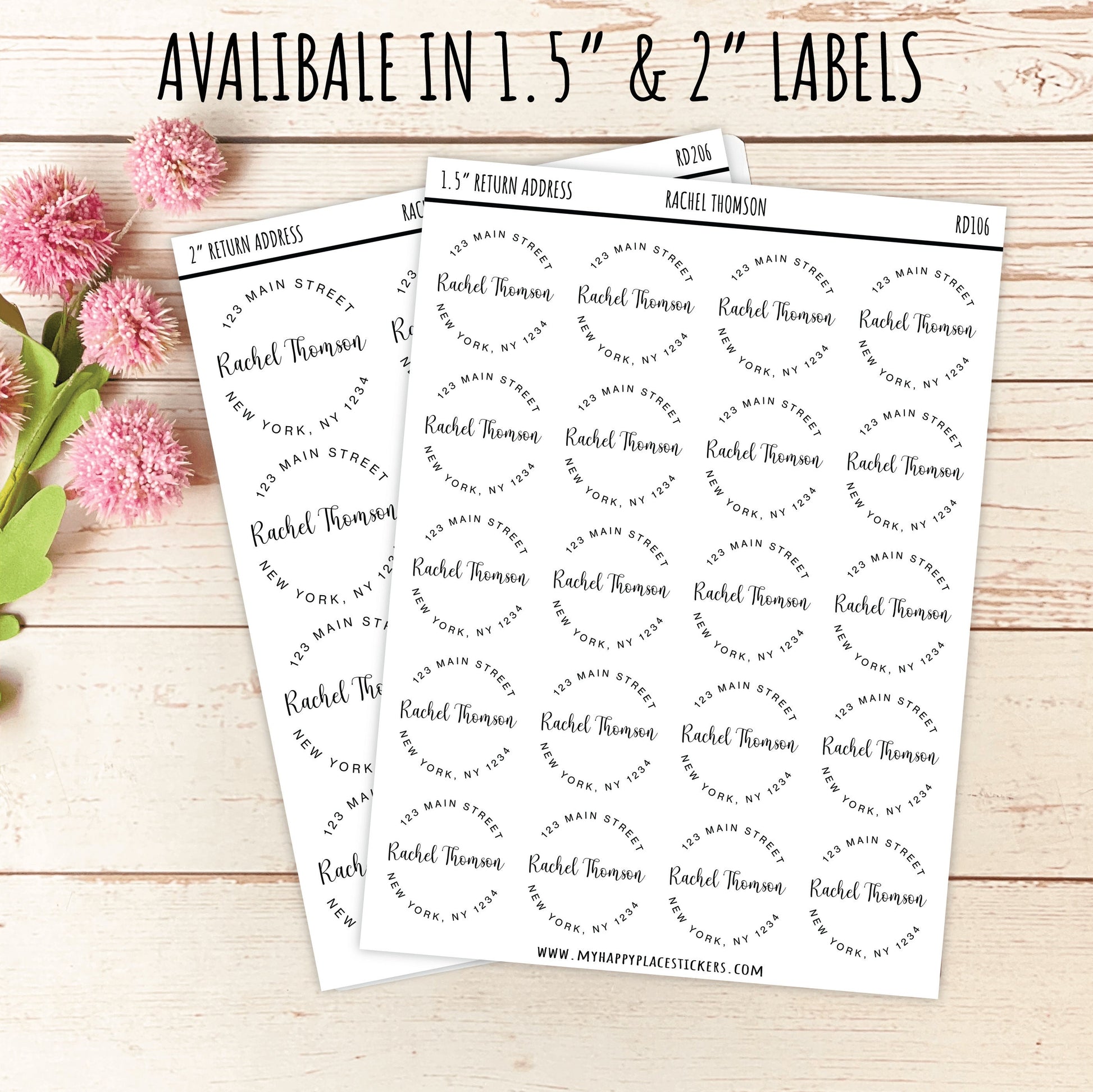 Round Return Address Labels. Personalized Labels. 2" and 1.5" Available. Transparent Address Labels || RD106 - RD206