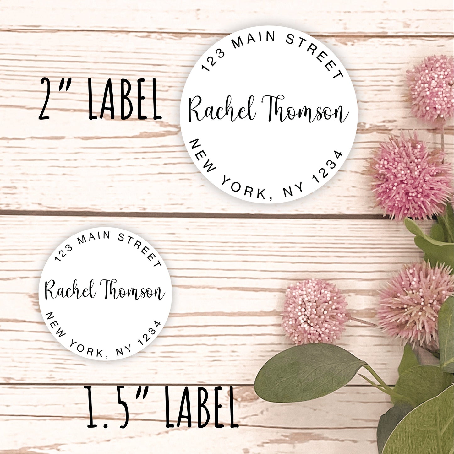 Round Return Address Labels. Personalized Labels. 2" and 1.5" Available. Transparent Address Labels || RD106 - RD206