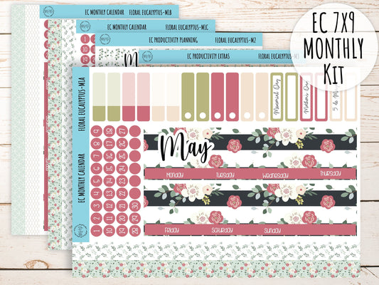 Erin Condren 7x9 Monthly Kit. MAY "Floral Eucalyptus" Planner Stickers || FE-M