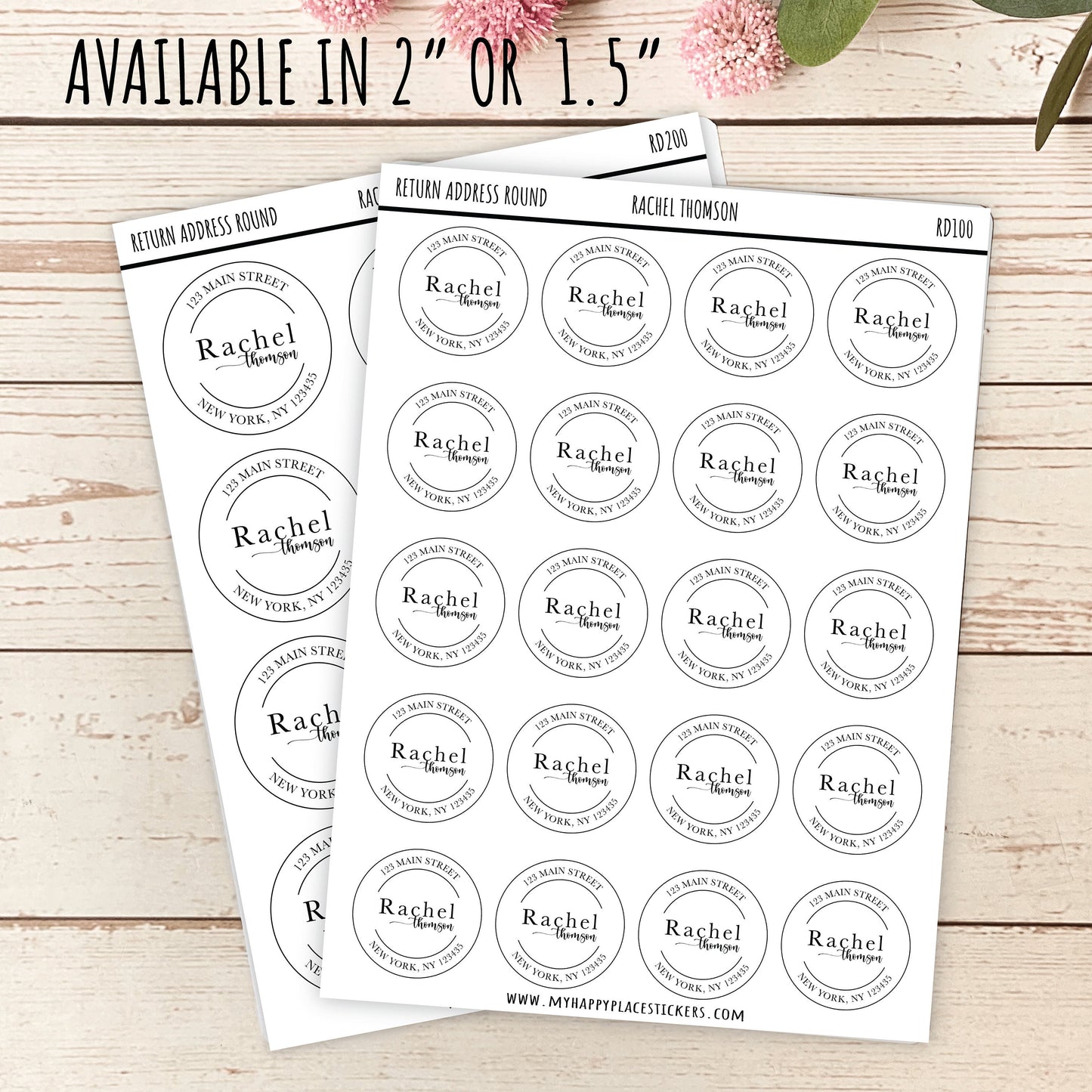 Round Return Address Labels. Personalized Labels. 2" and 1.5" Available. Transparent Address Labels || RD100 - RD200