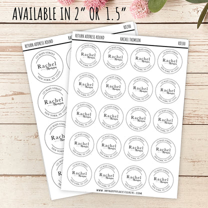 Round Return Address Labels. Personalized Labels. 2" and 1.5" Available. Transparent Address Labels || RD100 - RD200