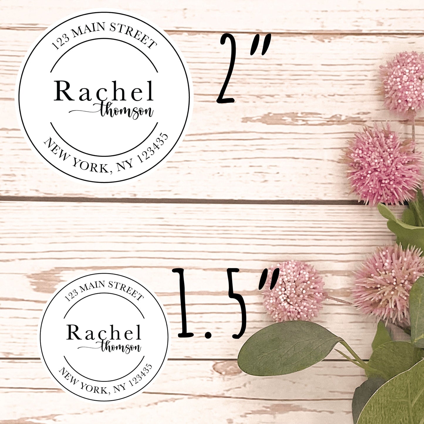 Round Return Address Labels. Personalized Labels. 2" and 1.5" Available. Transparent Address Labels || RD100 - RD200