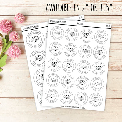 Round Return Address Labels. Personalized Labels. 2" and 1.5" Available. Transparent Address Labels || RD101 - RD201