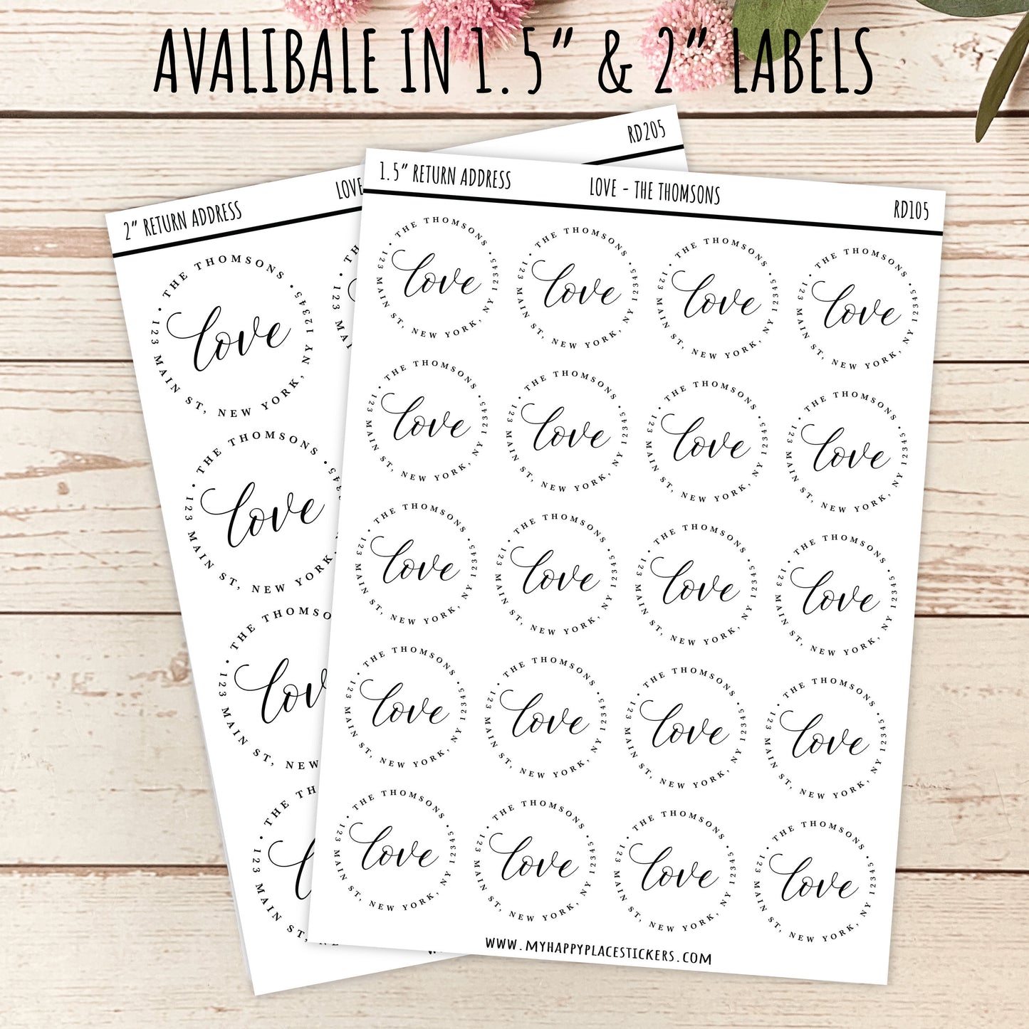 Round Return Address Labels. LOVE. Personalized Labels. 2" and 1.5" Available. Transparent Address Labels || RD105 - RD205