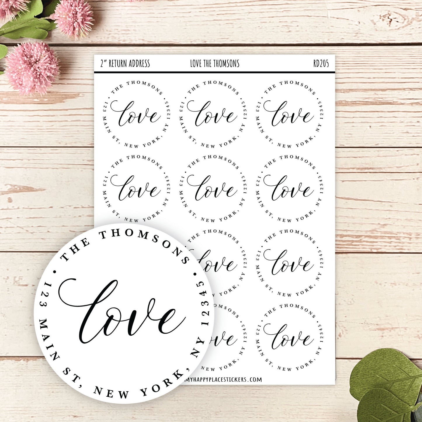 Round Return Address Labels. LOVE. Personalized Labels. 2" and 1.5" Available. Transparent Address Labels || RD105 - RD205