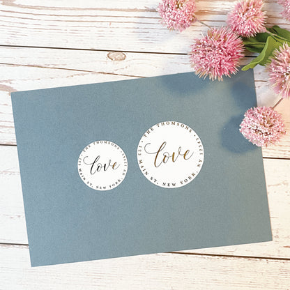 Round Return Address Labels. LOVE. Personalized Labels. 2" and 1.5" Available. Transparent Address Labels || RD105 - RD205