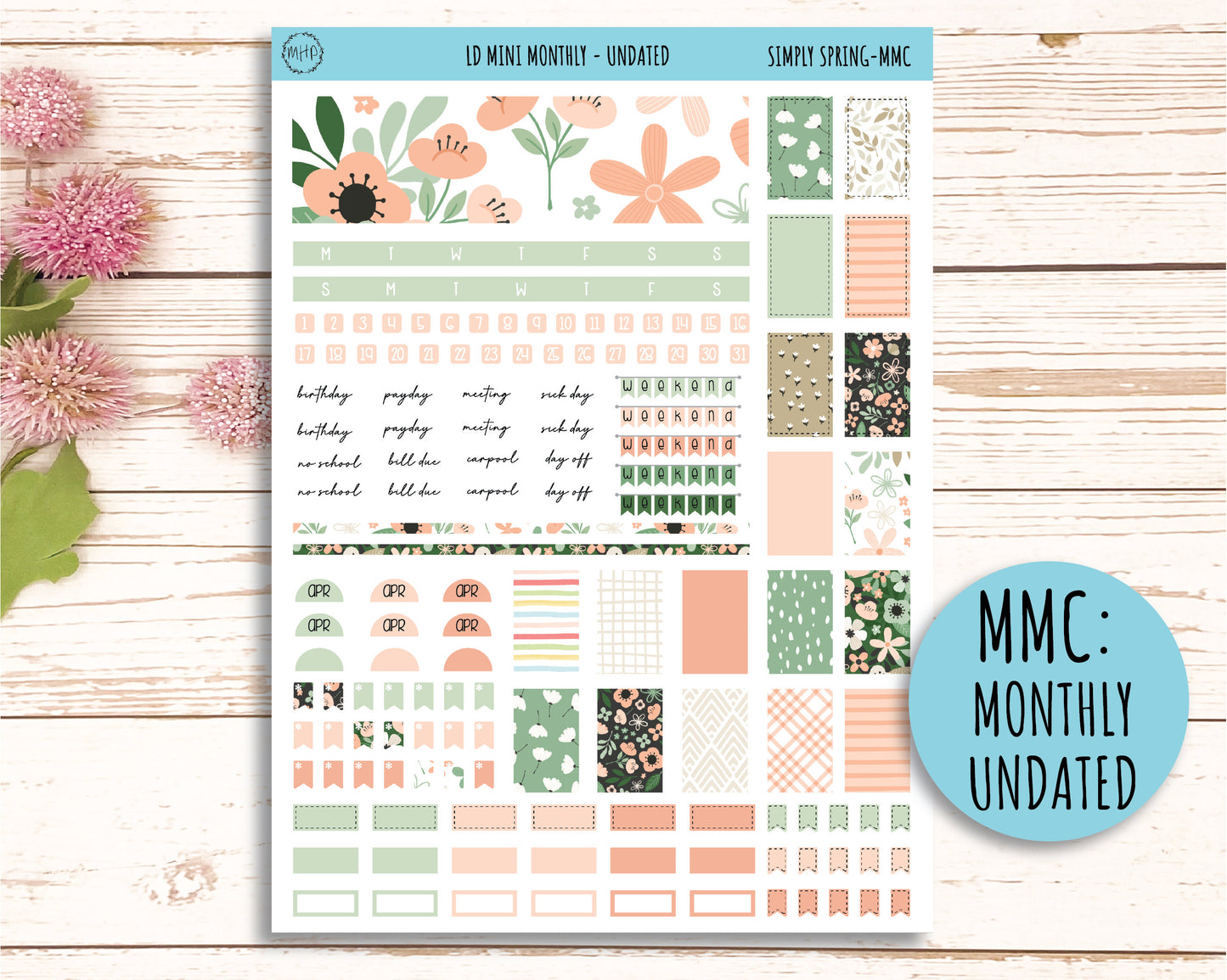 Sticker for MINI Laurel Denise Planners APRIL "Simply Spring" || MSS