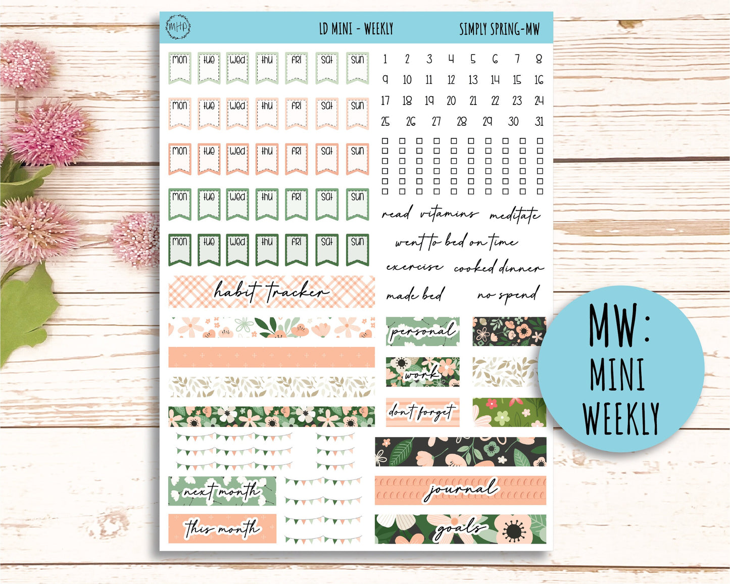 Sticker for MINI Laurel Denise Planners APRIL "Simply Spring" || MSS