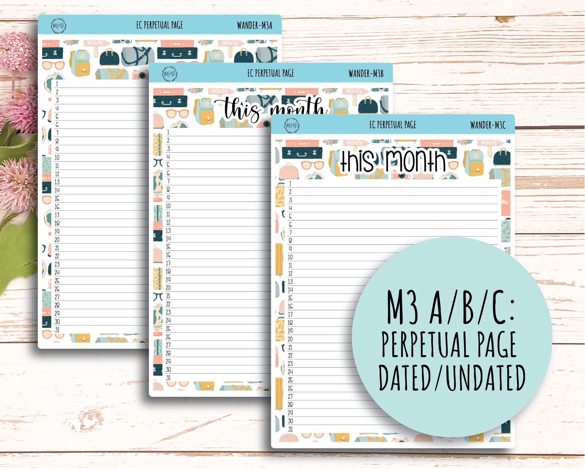 JUNE Monthly Kit Stickers for 7x9 Erin Condren Planners. "Wander" || WR-M