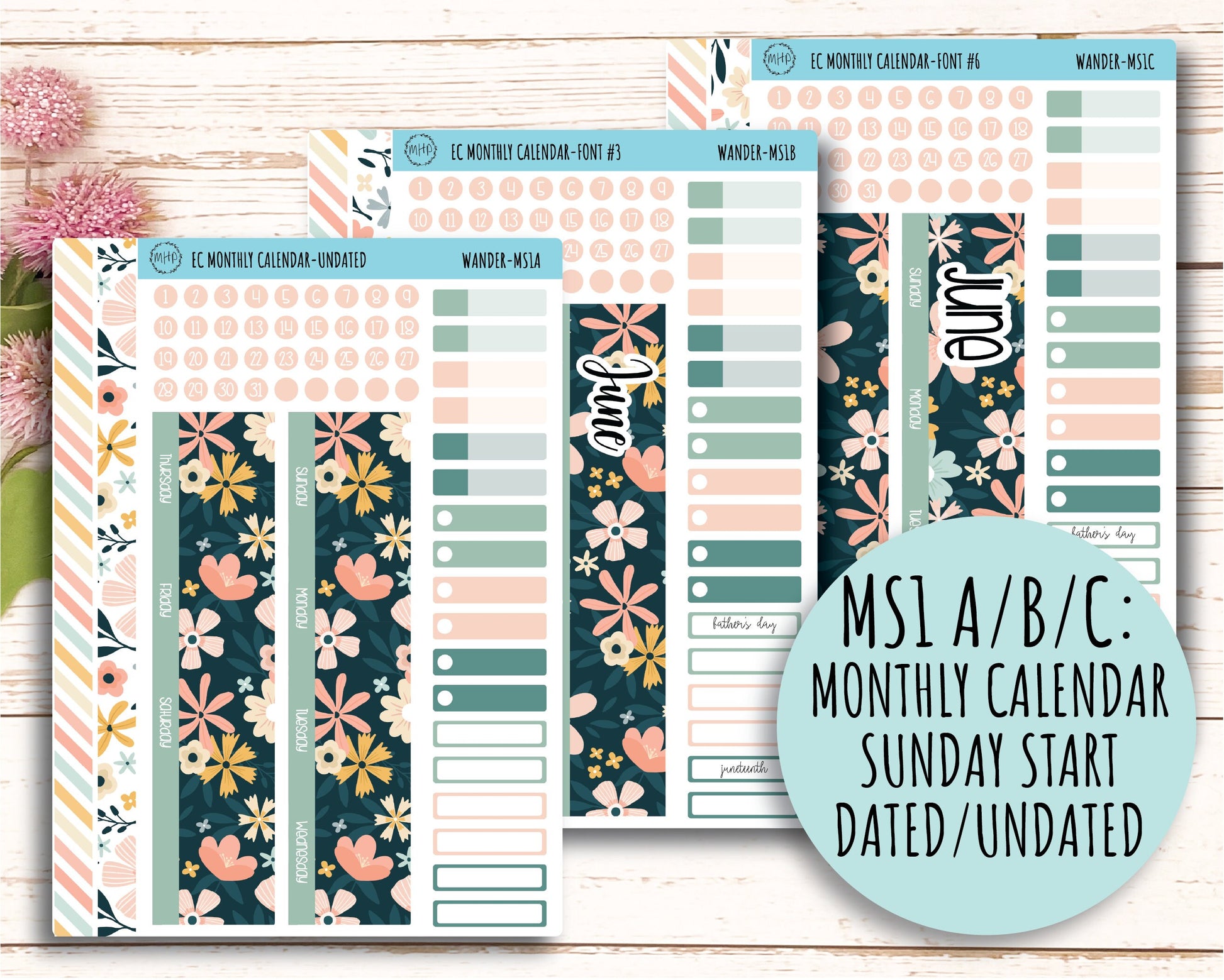 JUNE Monthly Kit Stickers for 7x9 Erin Condren Planners. "Wander" || WR-M