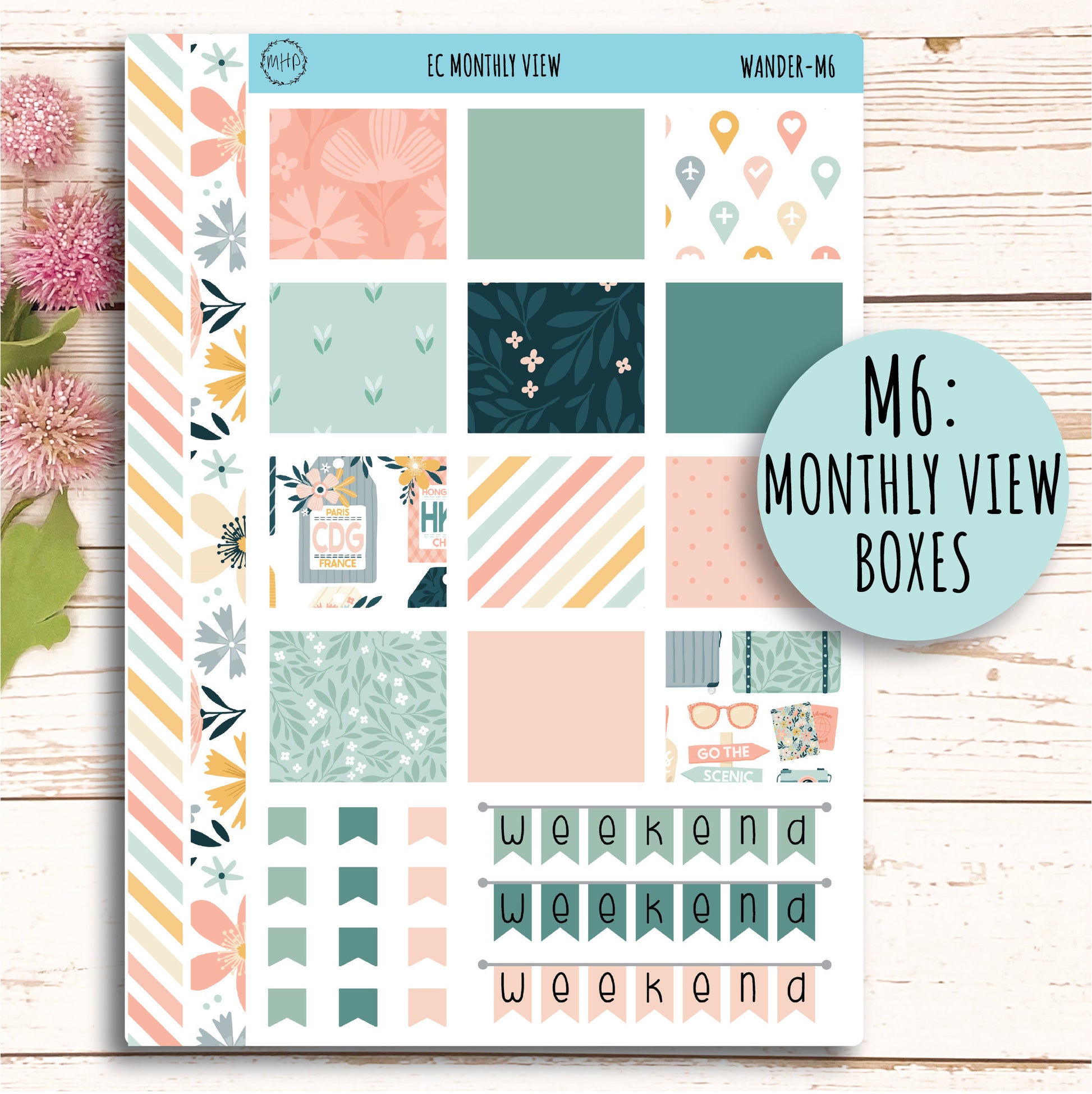 JUNE Monthly Kit Stickers for 7x9 Erin Condren Planners. "Wander" || WR-M