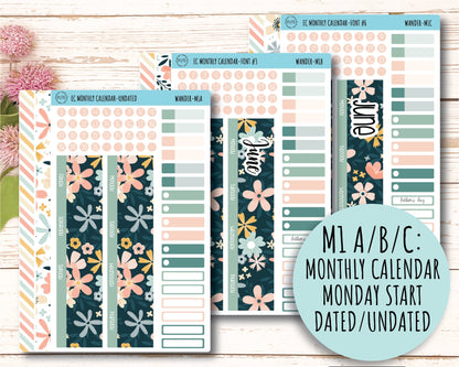 JUNE Monthly Kit Stickers for 7x9 Erin Condren Planners. "Wander" || WR-M