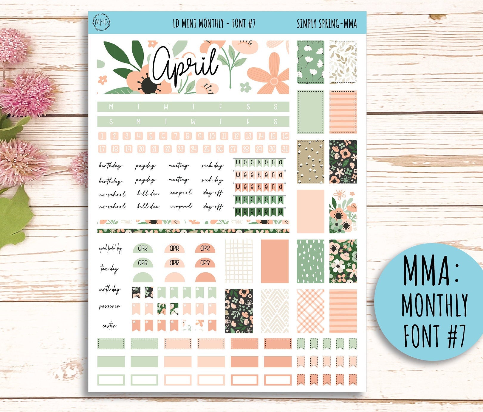 Sticker for MINI Laurel Denise Planners APRIL "Simply Spring" || MSS