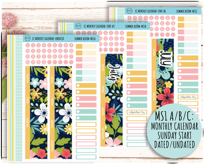 July Monthly Kit Stickers for 7x9 Erin Condren Planners. "SUMMER BLOOM" || SB-M