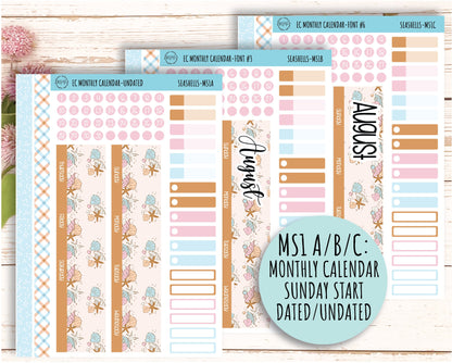 AUGUST Monthly Kit Stickers for 7x9 Erin Condren Planners. "SEASHELLS" || SSH-M