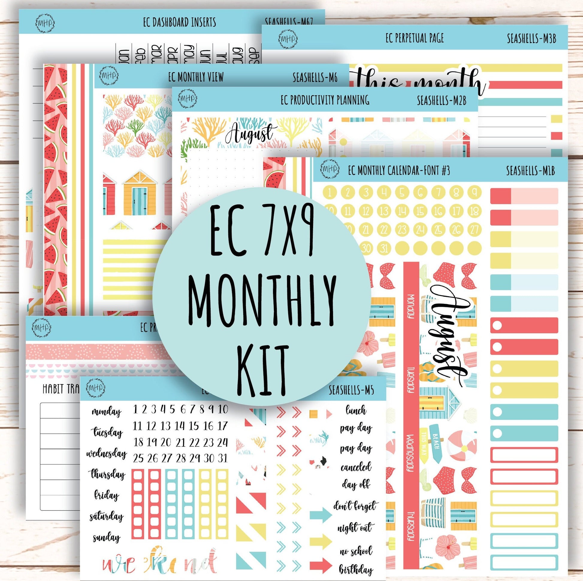 August Monthly Kit Stickers for 7x9 Erin Condren Planners. "SUMMER TIME" || ST-M